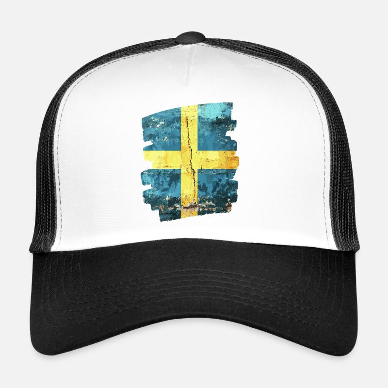 Schwedische Flagge Schweden - Trucker Cap - Weiß/Schwarz