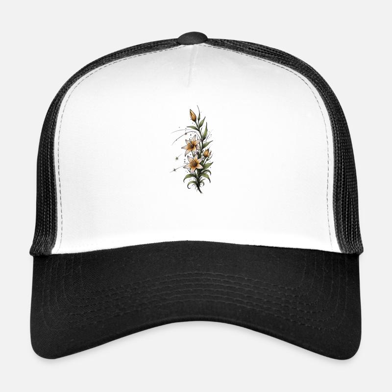 Lilienblüte mit Sternen - Trucker Cap - Weiß/Schwarz