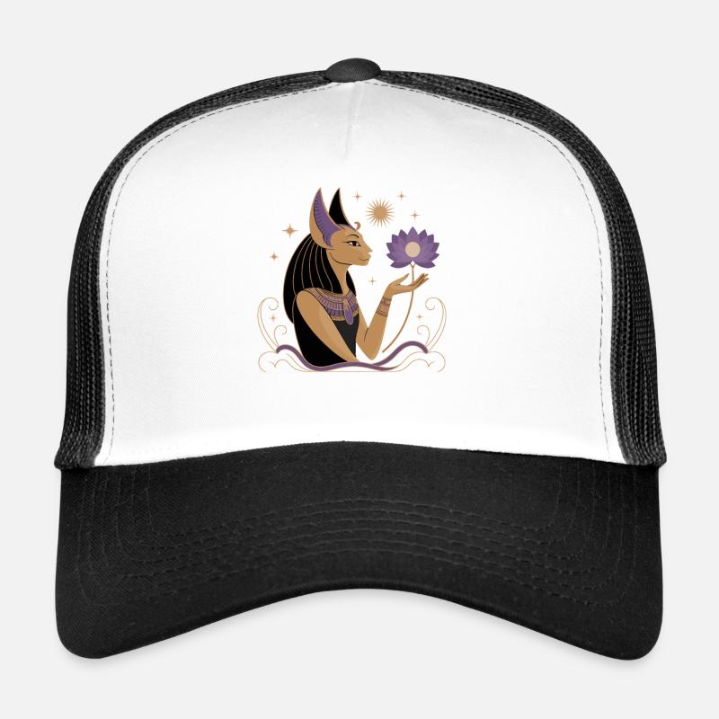 Heiterer Bastet Mit Einer Lotusblume - Trucker Cap - Weiß/Schwarz