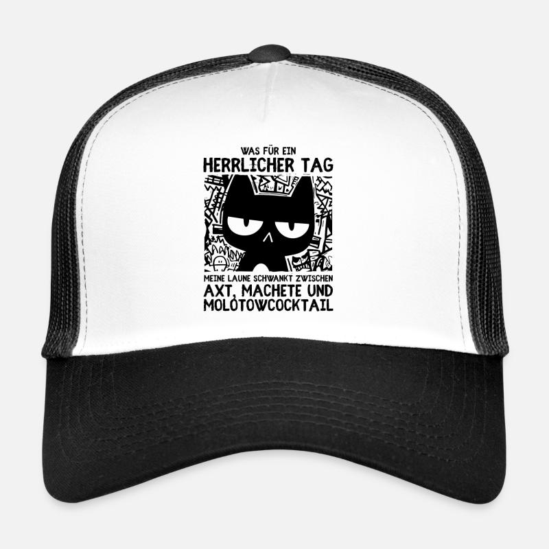 Minimalistische schwarze Katze mit Blick des Todes Trucker Cap