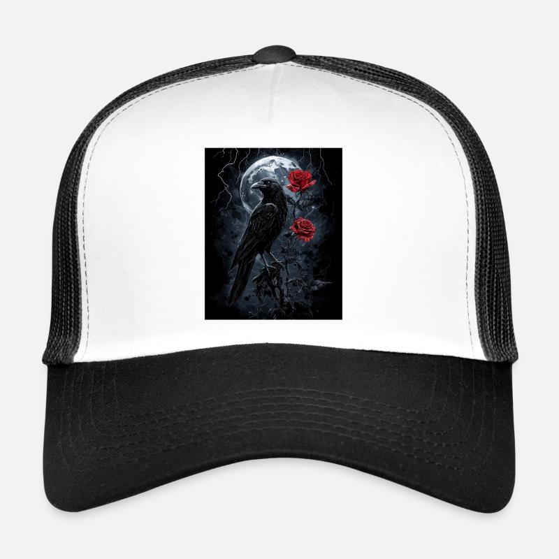 Raven Rose Moon Gloomy Gothic Black Crow Trucker Cap