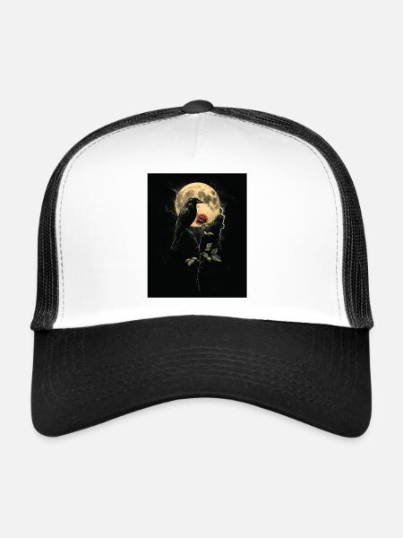 Raven Rose Moon Gloomy Gothic Black Crow - Trucker Cap - white/black - Front