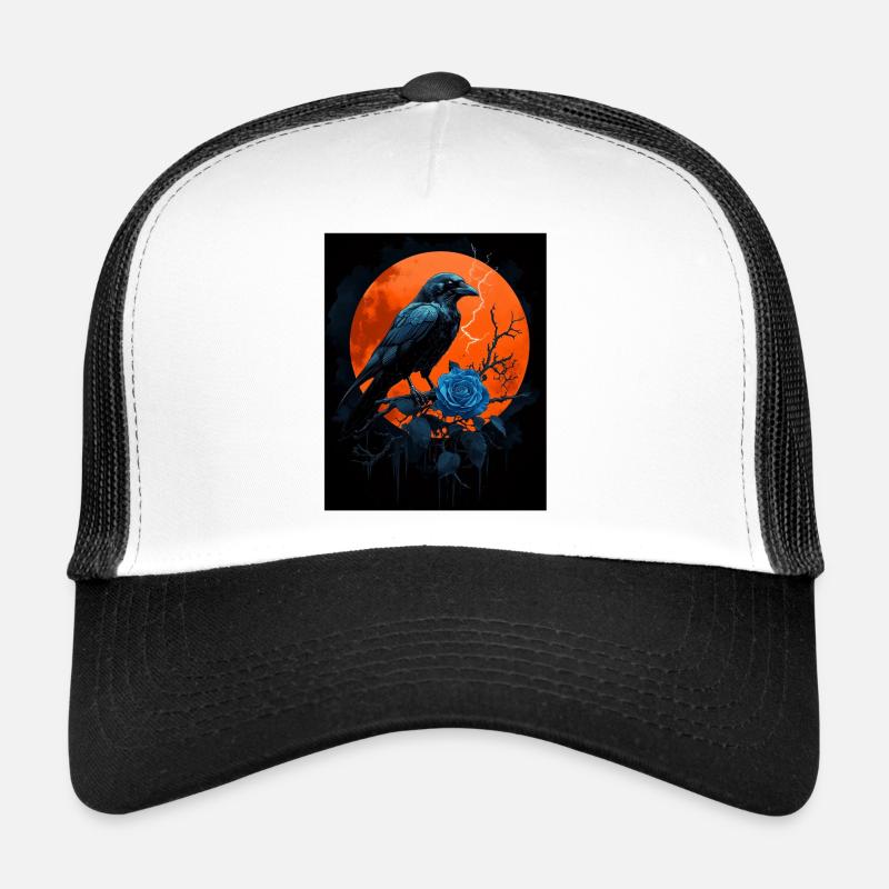 Raven Rose Moon Gloomy Gothic Black Crow Trucker Cap