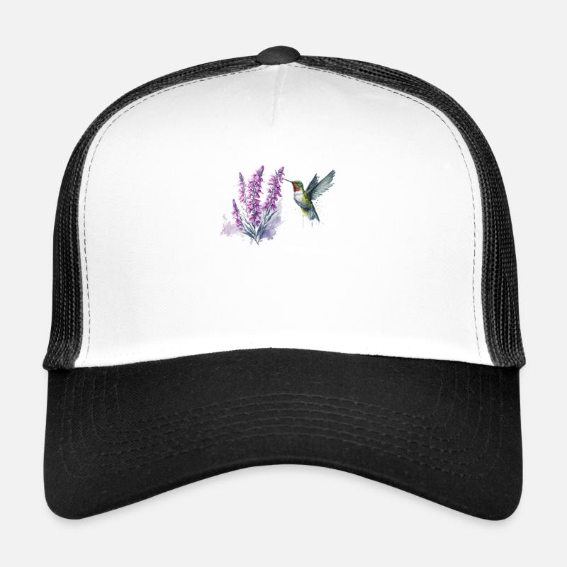 Watercolor Hummingbird Lavender Nectar - Trucker Cap - white/black