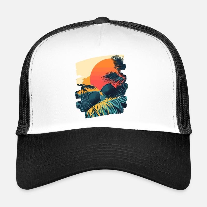 Coucher de soleil sur les palmiers d’été Casquette trucker 
