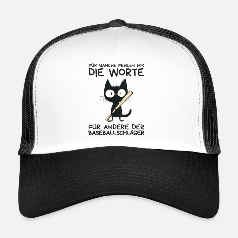 Lustige schwarze Katze mit Baseballschläger - Trucker Cap - Weiß/Schwarz