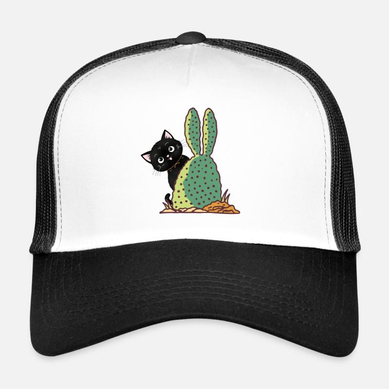 Cat hiding behind a cactus Trucker Cap