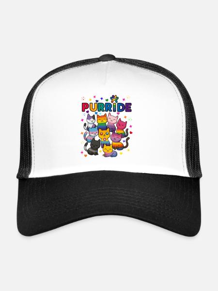 Purride Chats LGBT - Casquette trucker  - blanc/noir - Devant