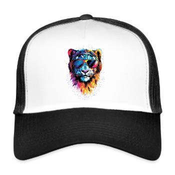 Schneeleopard Panther Raubkatze Großkatze Leopard - Trucker Cap - Weiß/Schwarz - Vorne