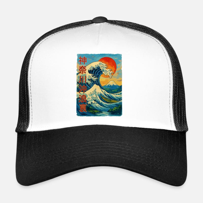 Die große Welle vor Kanagawa Comicstyle - Trucker Cap - Weiß/Schwarz