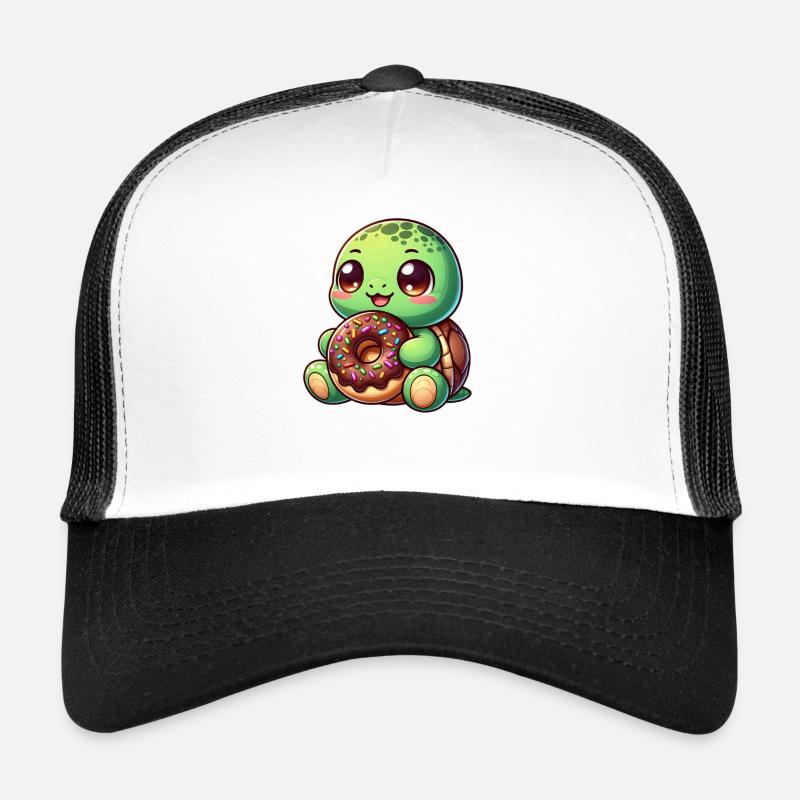 Tortue mignonne avec beignet dessin animé grignotage Casquette trucker 