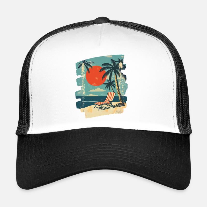 Plage Palmiers Coucher de soleil Été Casquette trucker 