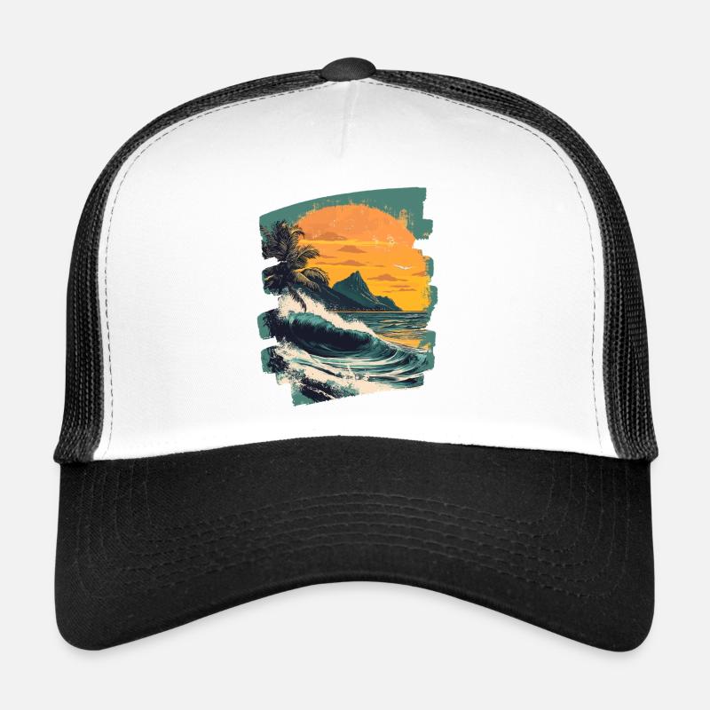 Plage Palmiers Coucher de soleil Été Casquette trucker 