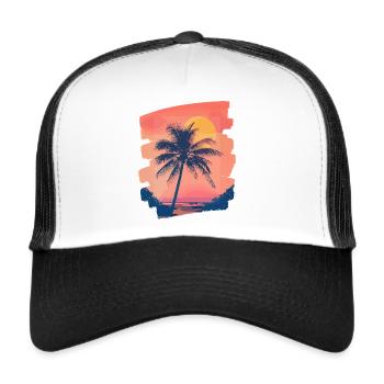 Strand Palmen Sonnenuntergang Sommer - Trucker Cap - Weiß/Schwarz - Vorne