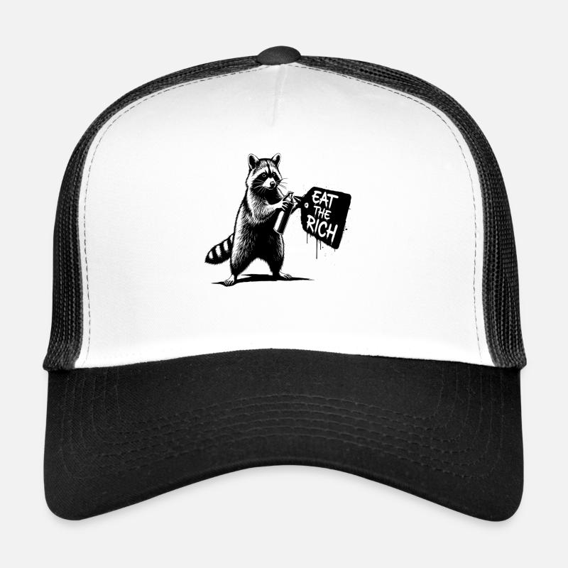Waschbär Sprayer - EAT THE RICH - Trucker Cap - Weiß/Schwarz