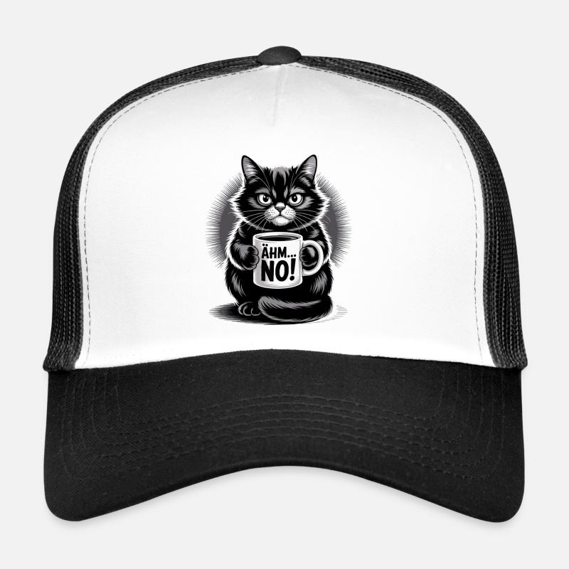Ähm... No! Katze Mit Kaffee Humor - Trucker Cap - Weiß/Schwarz