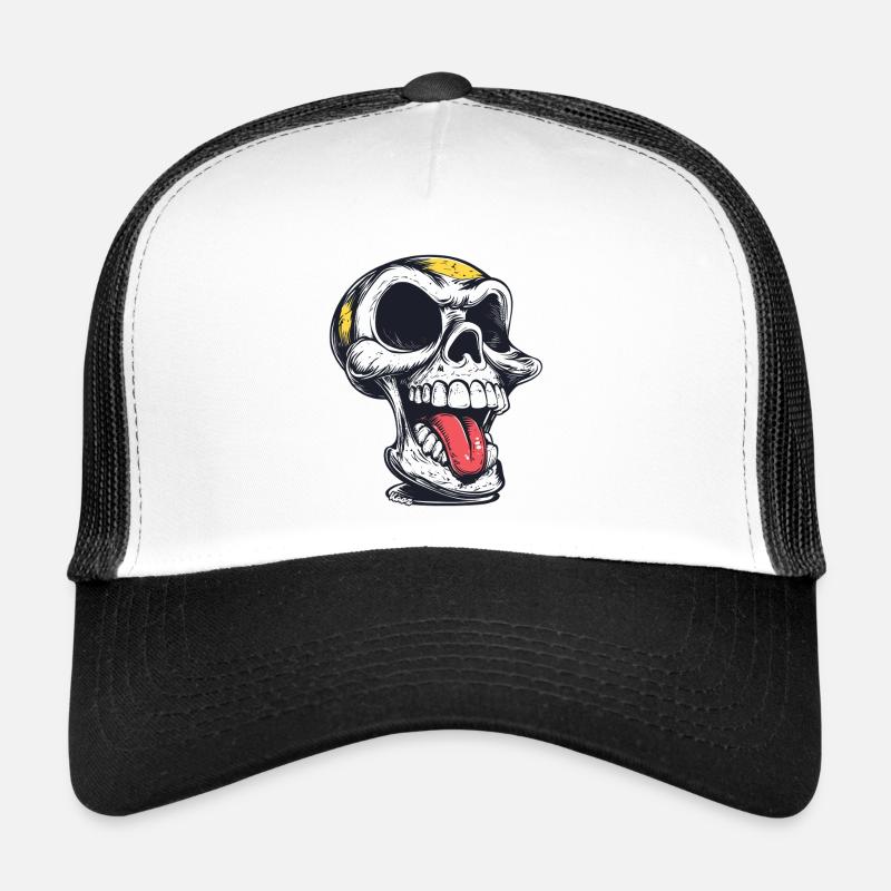 Crâne avec langue – crâne effronté - Casquette trucker - blanc/noir