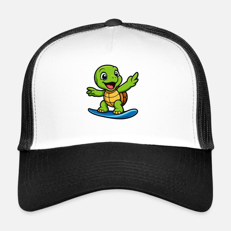 Coole Schildkröte Surfer Strand Pool Sommer Outfit - Trucker Cap - Weiß/Schwarz