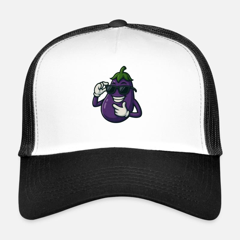 Cool eggplant vegetable design with sunglasses Trucker Cap