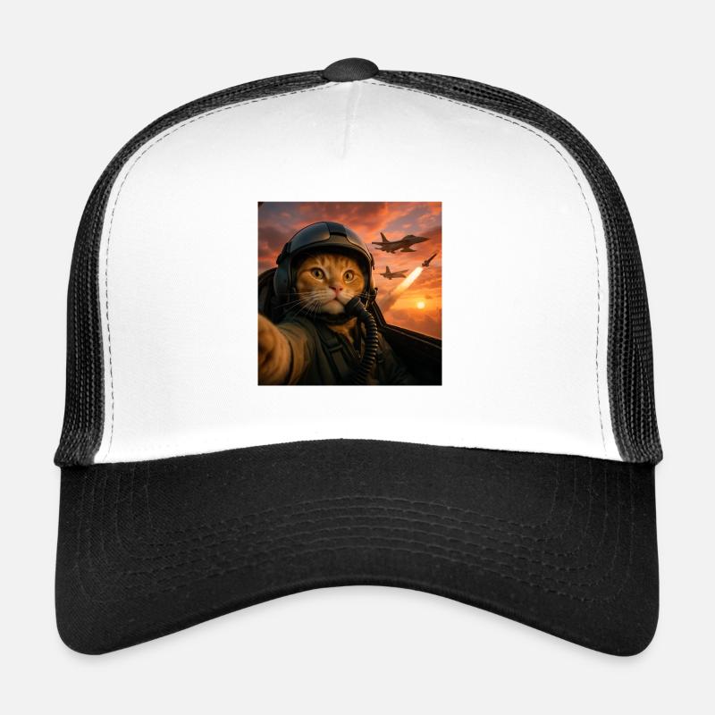 Selfie Squad Cat Funny Fighter Pilot Meme Cat Trucker Cap