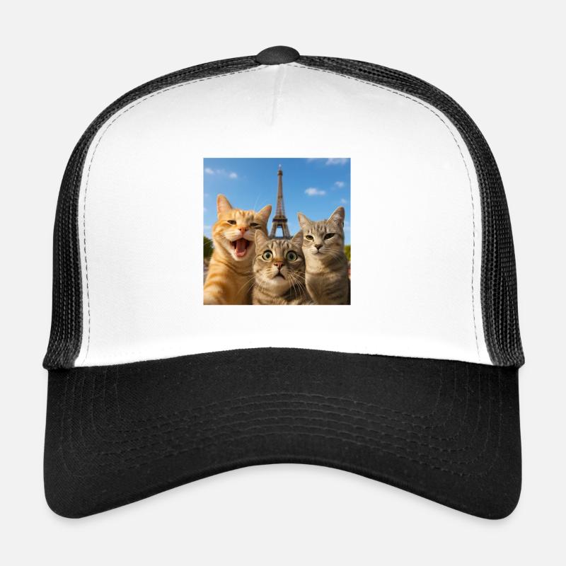 Katzen Selfie in Paris Eiffelturm Katze Selfie Geschenk - Trucker Cap - Weiß/Schwarz