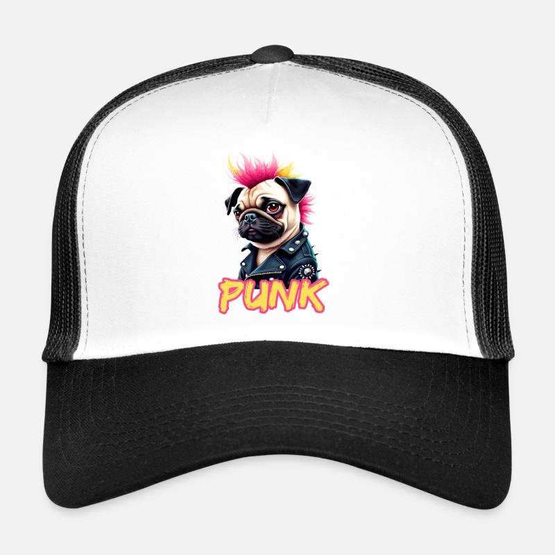 Punk Carlin avec mohawk et veste en cuir pour Casquette trucker 