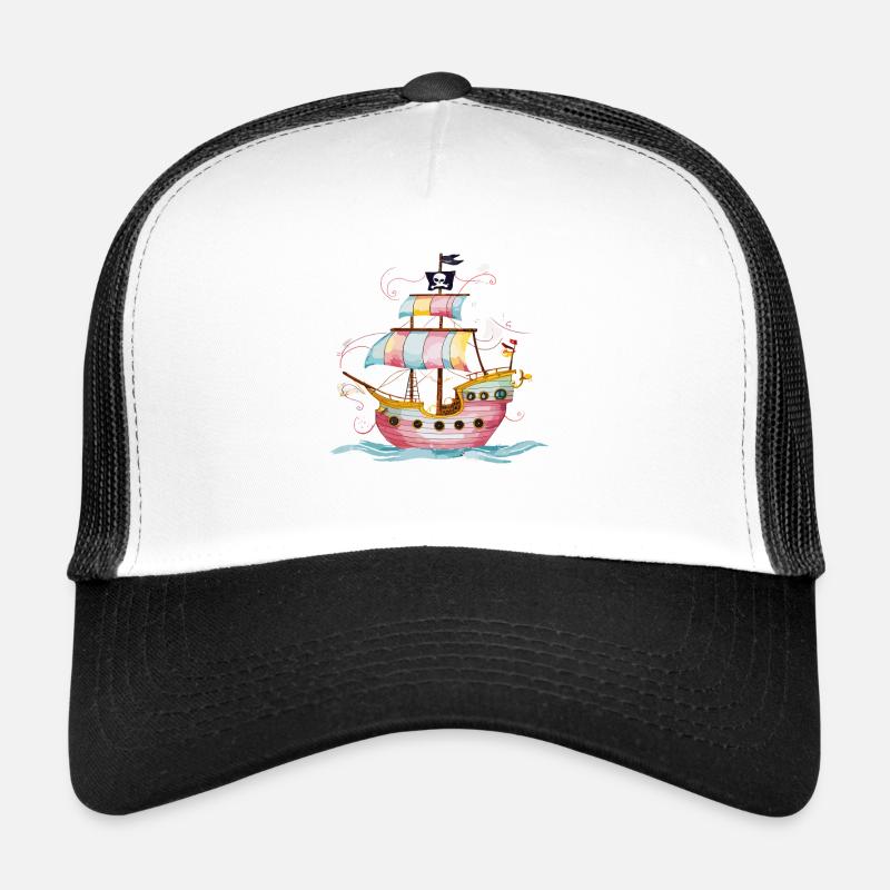 Imaginative pirate ship on the high seas with Trucker Cap
