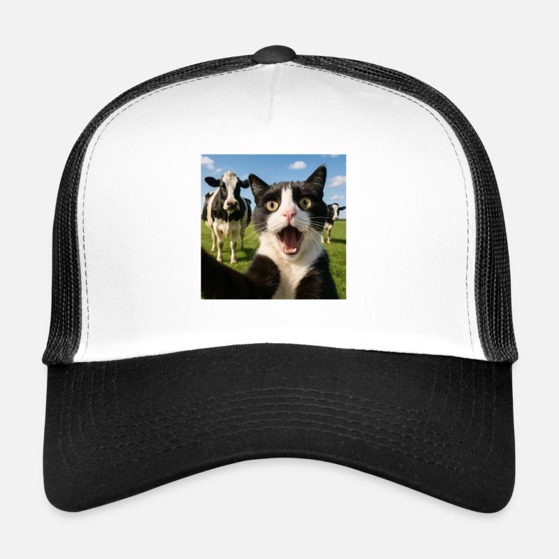 Lustige Katze Kuh Selfie Geschenkidee - Trucker Cap - Weiß/Schwarz