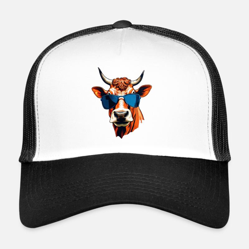 Cooler Bullenkopf mit Sonnenbrille - Trucker Cap - Weiß/Schwarz