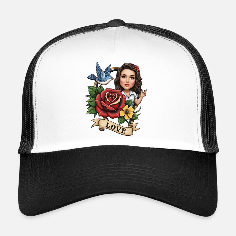 Romantisches Blumenporträt mit Vogel Trucker Cap