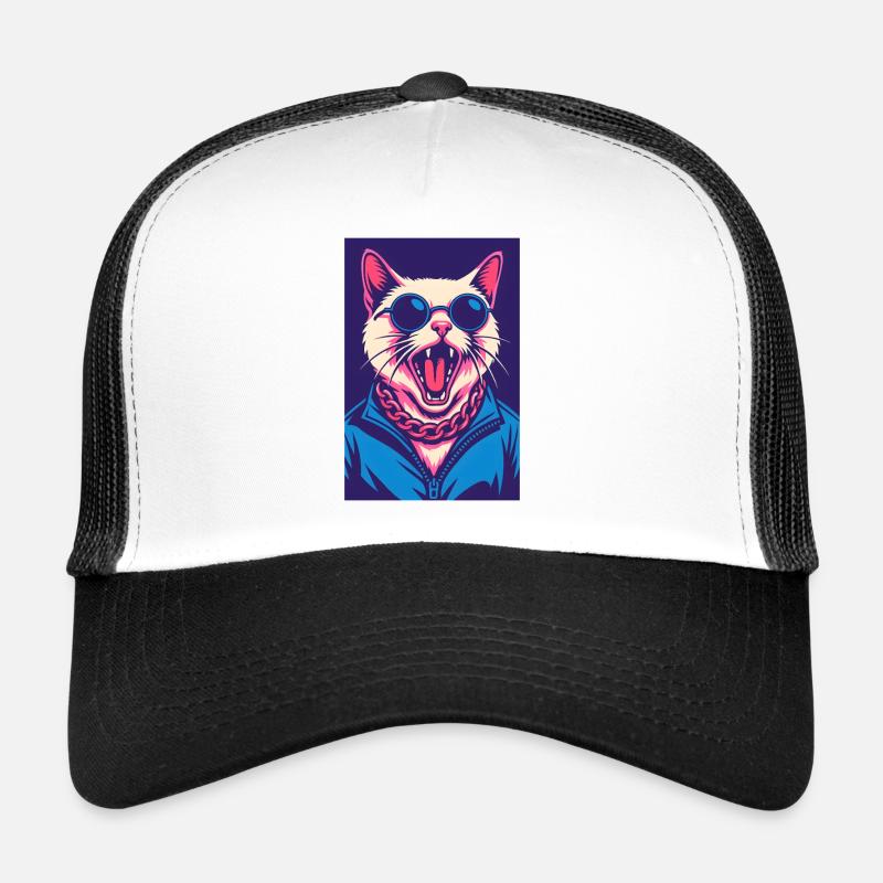 Chat rétro avec lunettes de soleil et chaîne Casquette trucker 