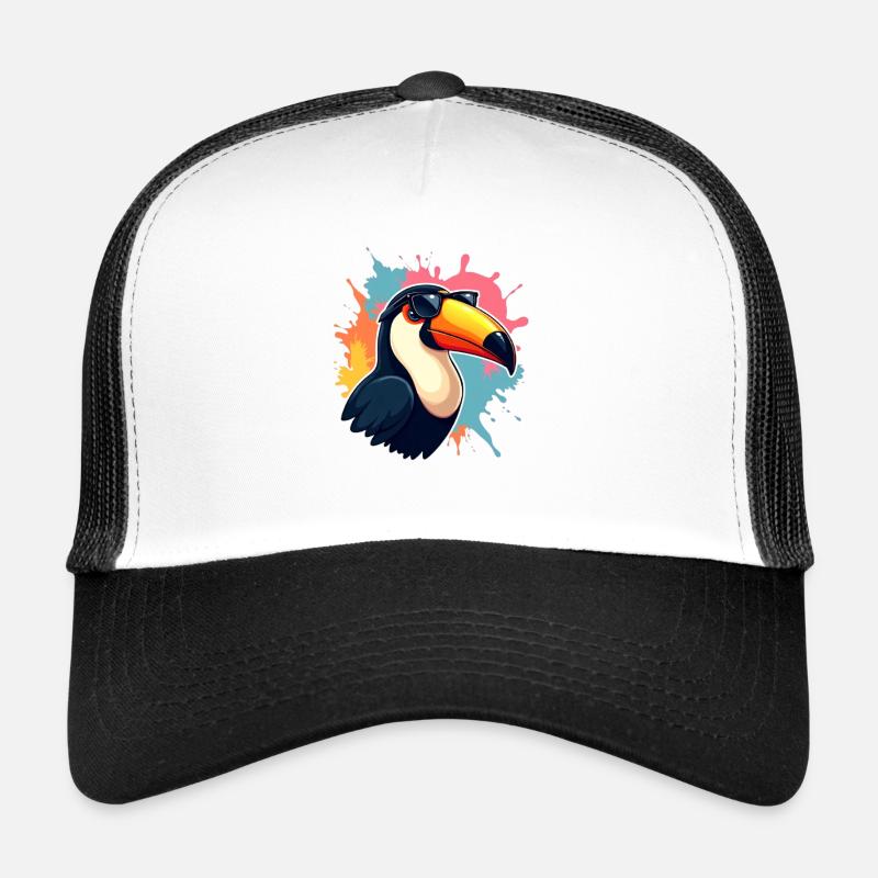 Toucan with sunglasses and color explosion Trucker Cap