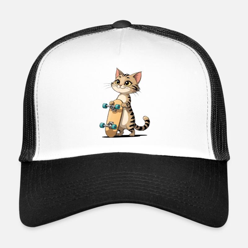 Illustration d'un chaton avec un skateboard Casquette trucker 