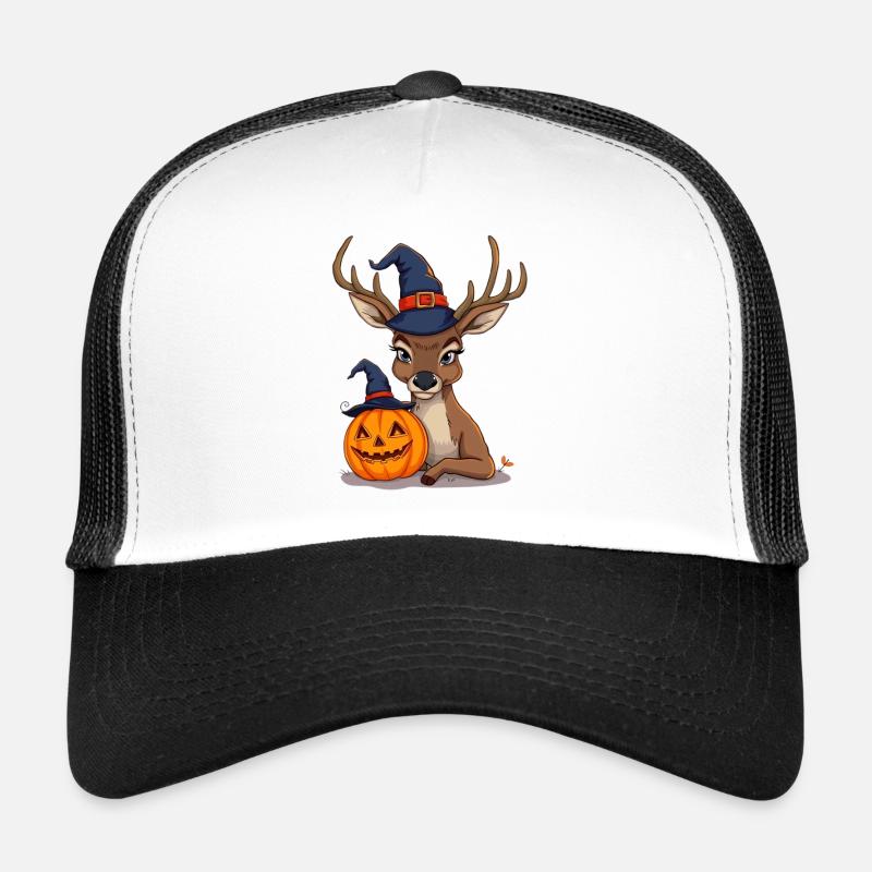 Halloween deer with pumpkin head and witch hat Trucker Cap