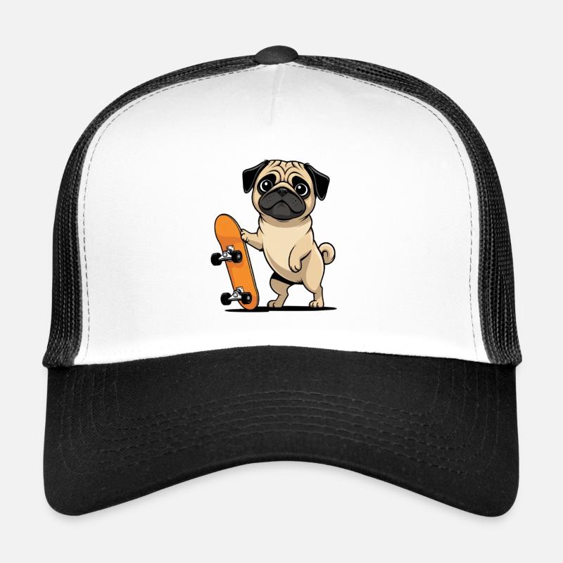 Pug mit Skateboard Illustration Trucker Cap