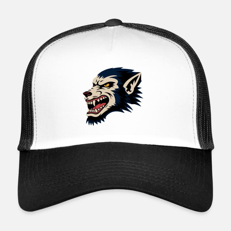 Grimmiger Wolfskopf Retro-Illustration Trucker Cap
