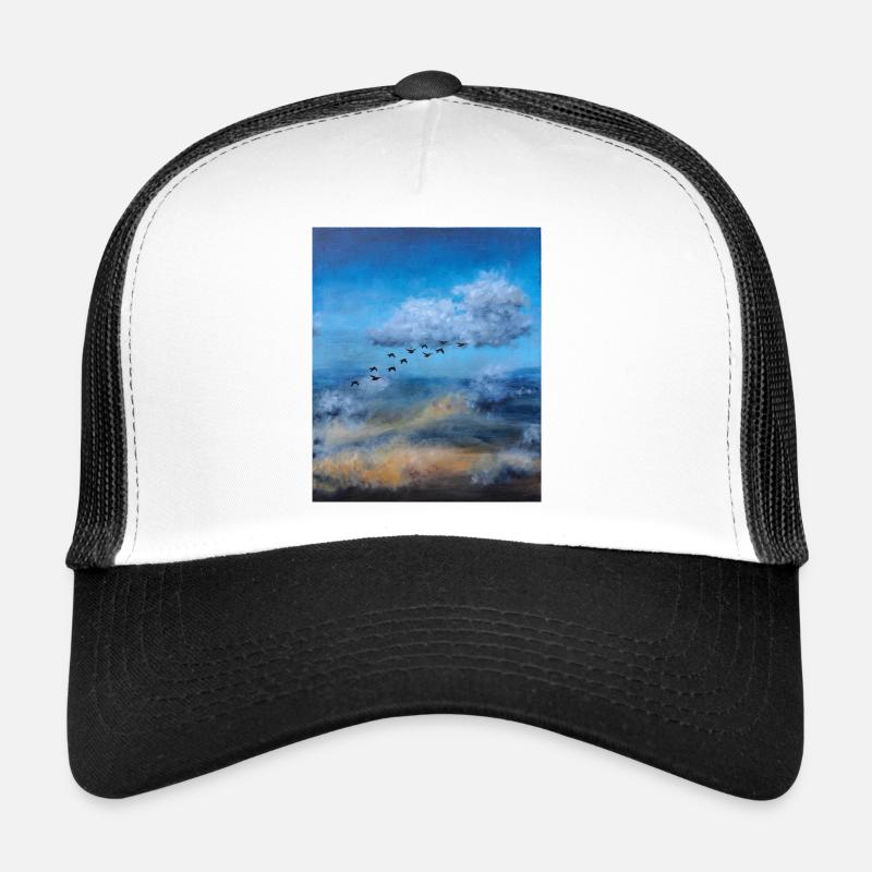 Birds in Flight Over a Cloudy Sky - Trucker Cap - white/black