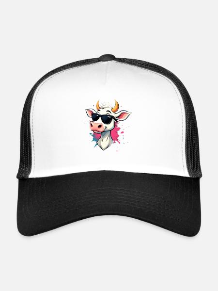 Se détendre avec des lunettes de soleil vache - Casquette trucker  - blanc/noir - Devant