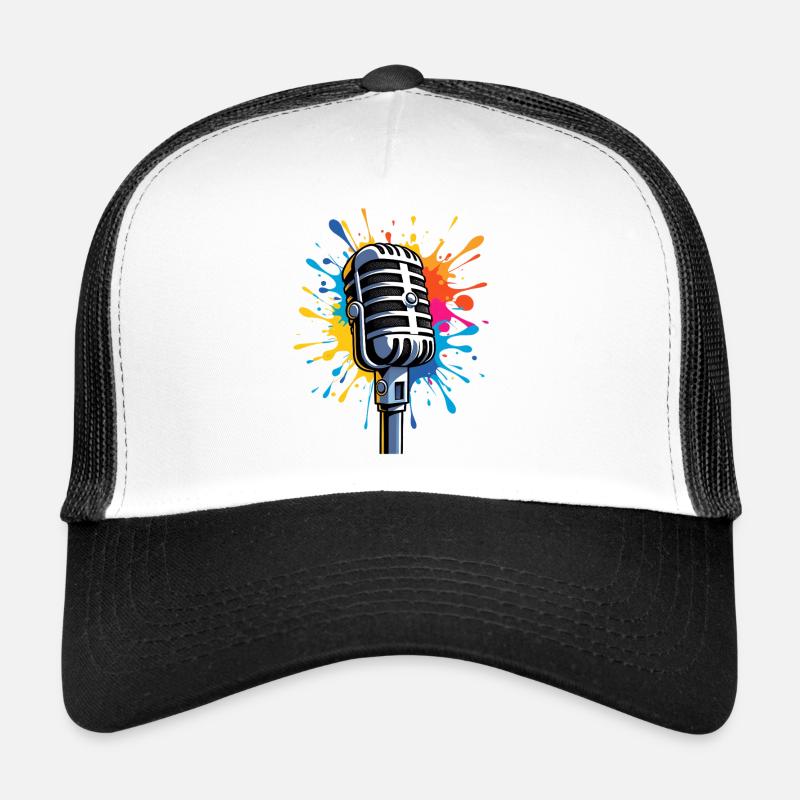 Impression artistique de microphone avec explosion de couleurs Casquette trucker 