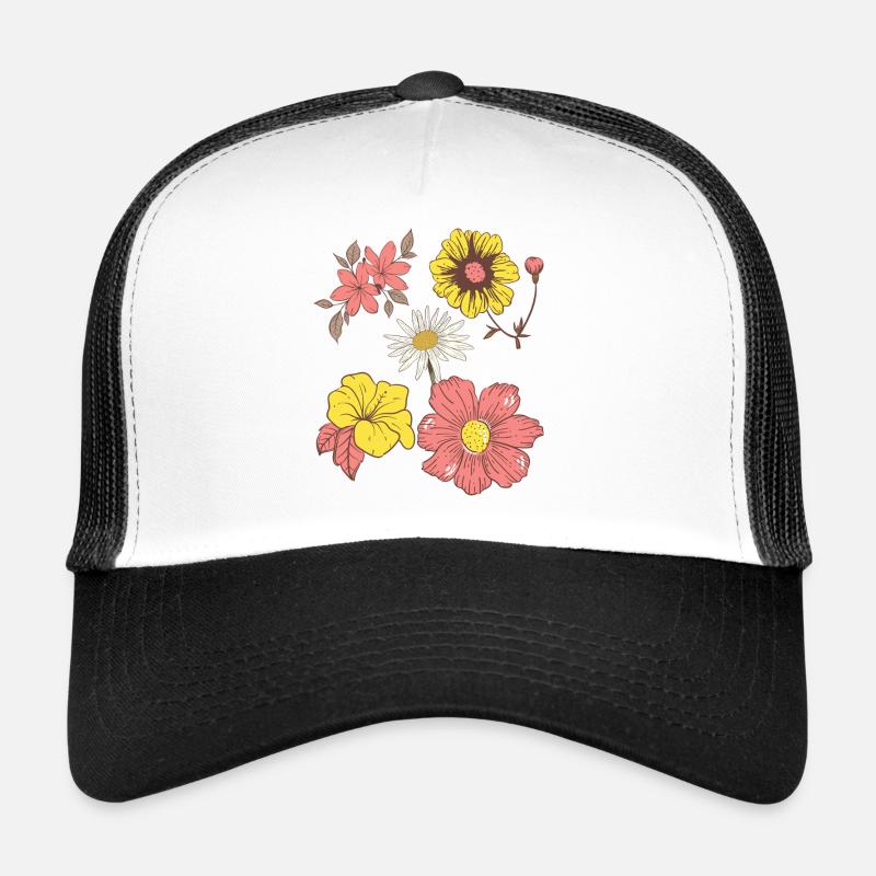 Retro Floral Pattern – Colorful Vintage Flower - Trucker Cap - white/black