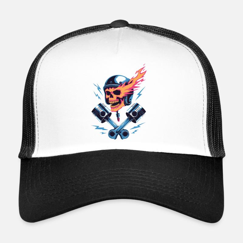 Motif de moto avec tête de mort et piston Casquette trucker 