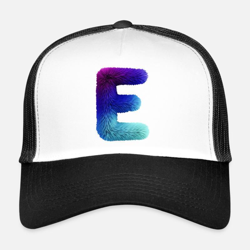 Buchstabe E Fell-Effekt | Farbverlauf Purpur Blau  - Trucker Cap - Weiß/Schwarz