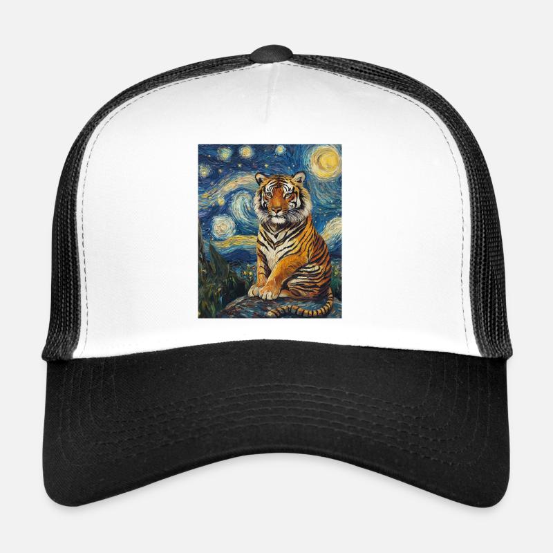 Tiger Van Gogh Style Starry Night Trucker Cap