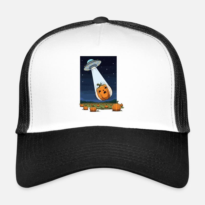 UFO Abduction Pumpkin Halloween Design Trucker Cap