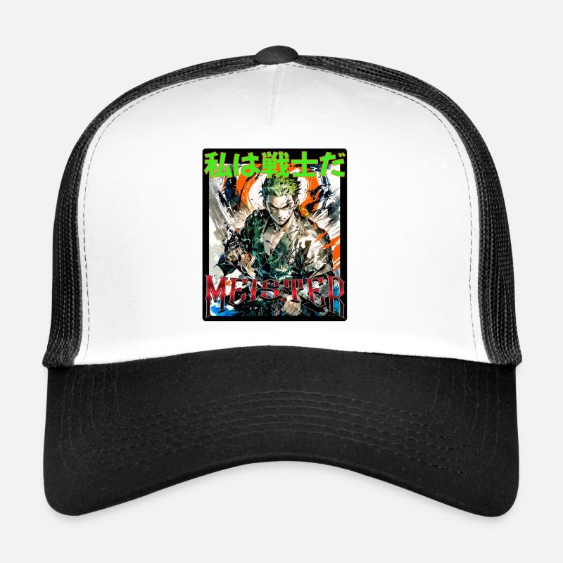 Héros d’anime avec couteau et crinière verte de cheveux Casquette trucker 