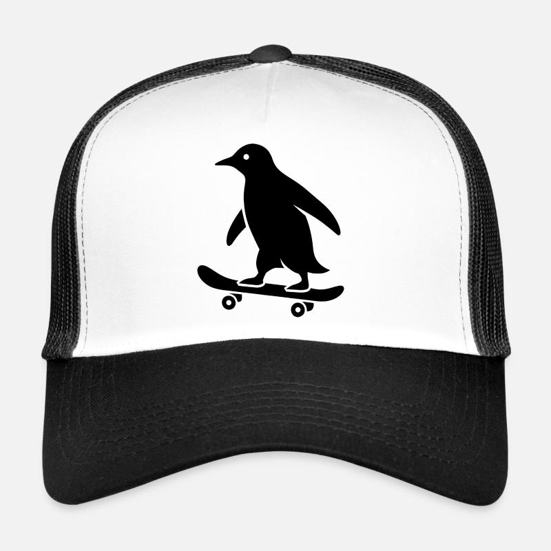 Minimalistische Pinguin Skateboarder Silhouette Trucker Cap