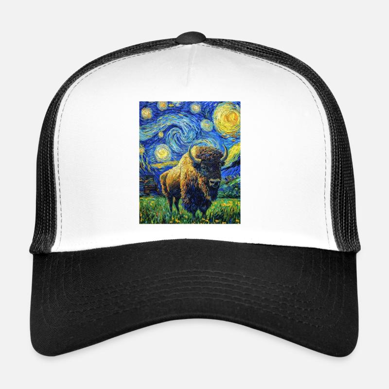 Bison Van Gogh Style Starry Night Trucker Cap
