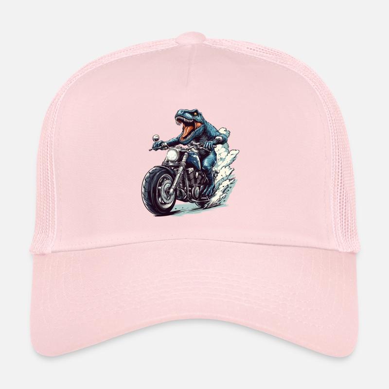 Prehistoric T-Rex on motorcycle Trucker Cap