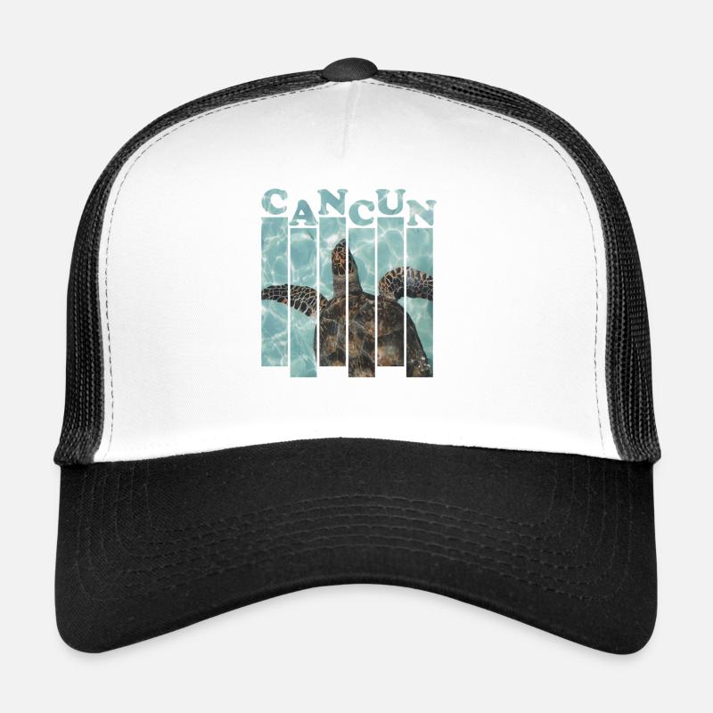 Cancun Sea Turtle Poolside Design - Trucker Cap - white/black