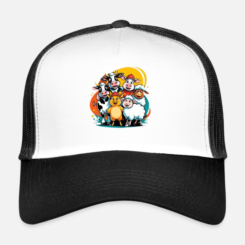 De jolis animaux de la ferme dans le style dessin animé Casquette trucker 